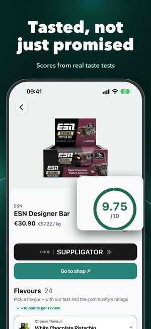 Scores fra smagstests og community-anmeldelser i Suppligator-appen