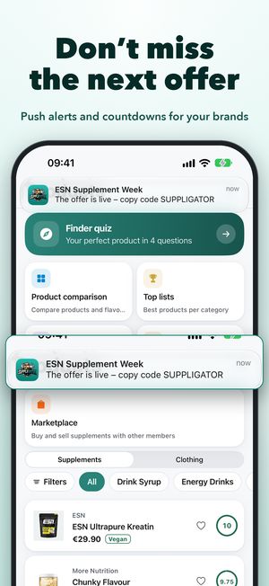 Push ved tilbudsstart og restocks i Suppligator-appen